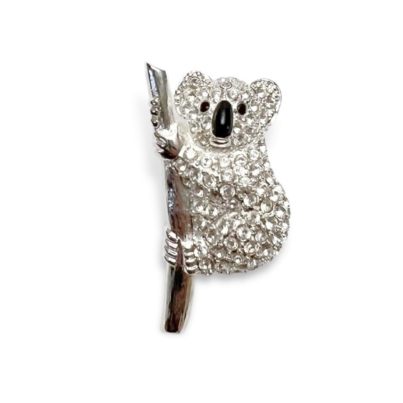 Monet Jewelry - Vintage Monet Clear Rhinestone Climbing Koala Bear Silvertone Pin Brooch
